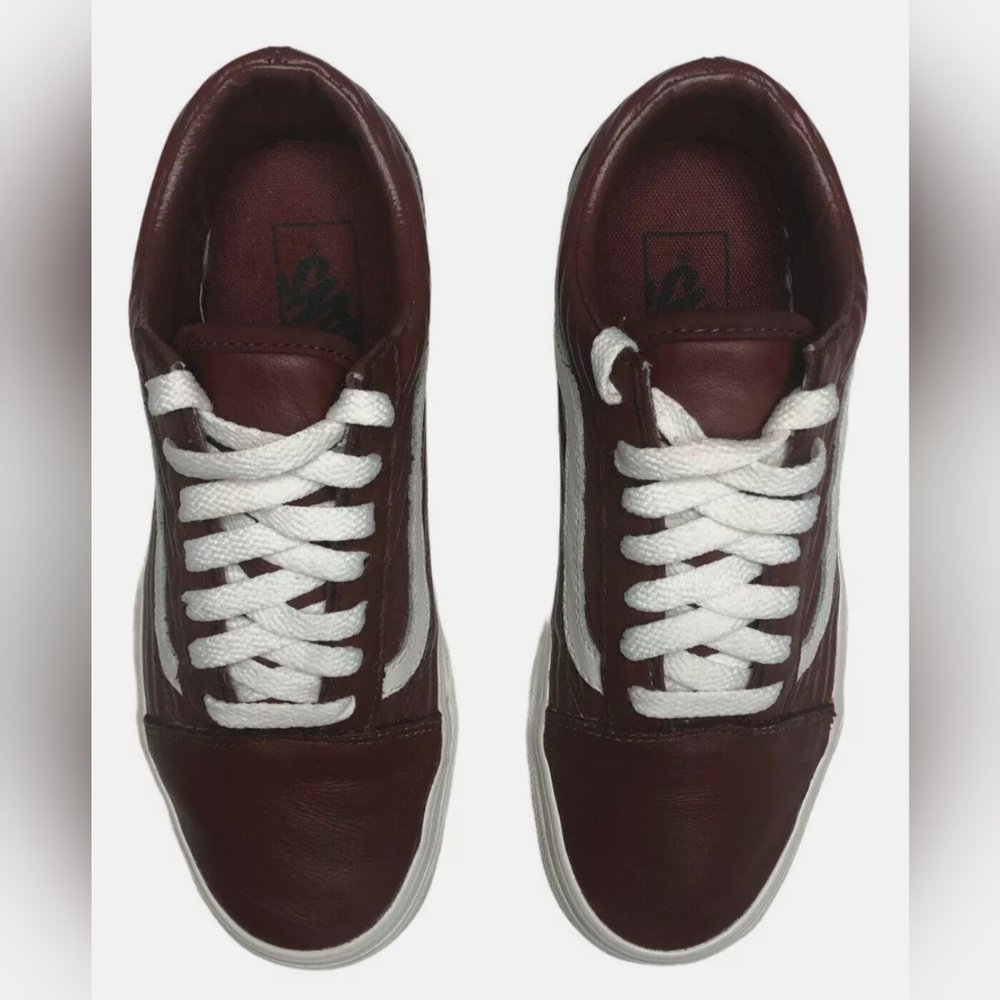 Vans Moto Leather UA Old Skool Maroon w White Logo Unisex Sneakers M  8.5 W 10 - Picture 4 of 7